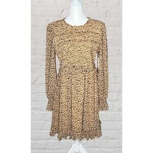 NWT! RACHEL PARCELL Tan Animal Floral Long Sleeve‎ Fit & Fit Dress Sz Large